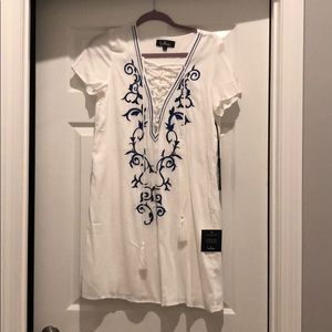 Blue and white lace up dress lulus